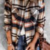 Geometric Plaid Print Pocketed Shacket