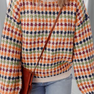 Multicolour Dotty Striped Pattern Knit Drop Shoulder Sweater