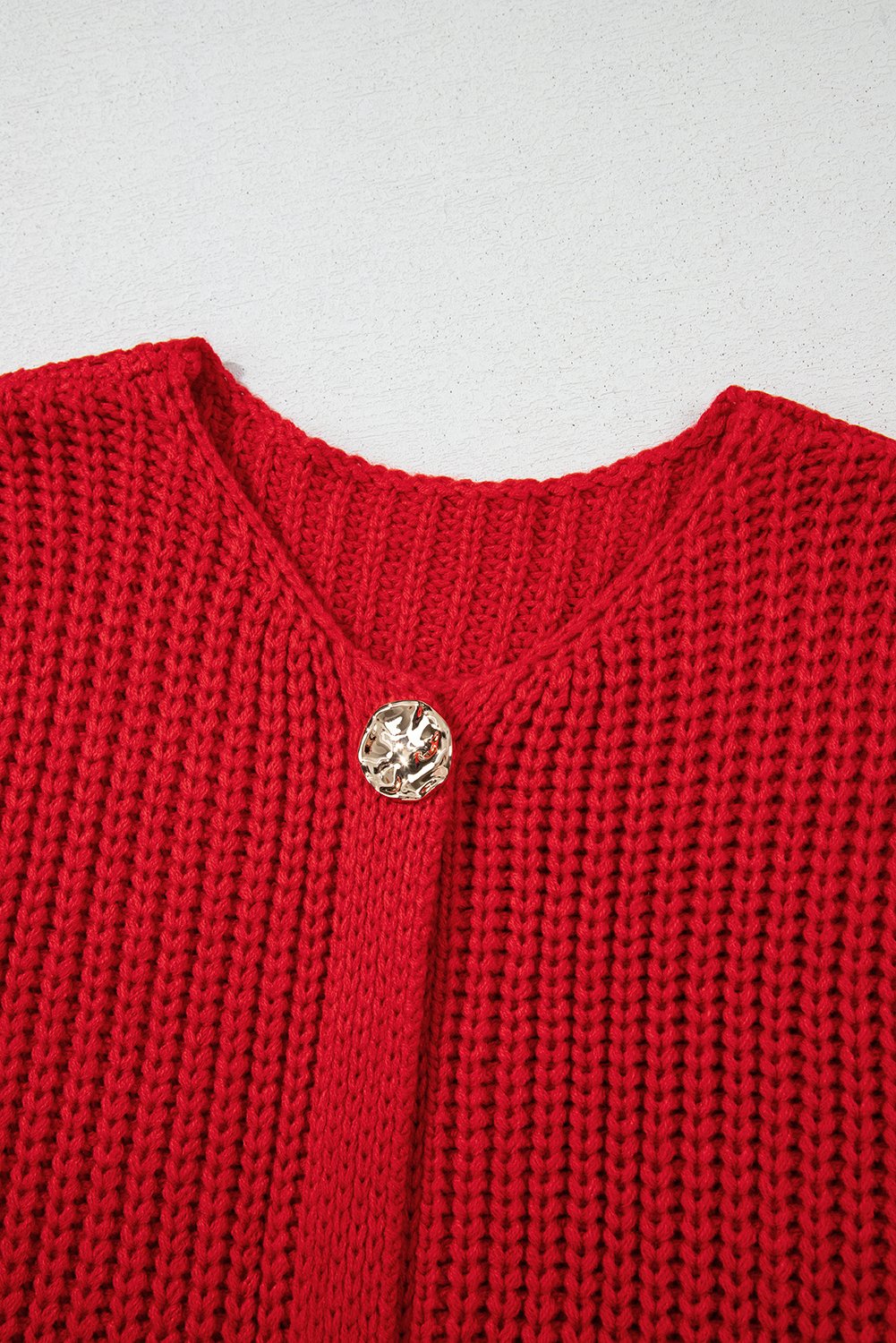 Fiery Red Solid Textured Knit Side Pockets Buttoned Sweater Vest - Image 6