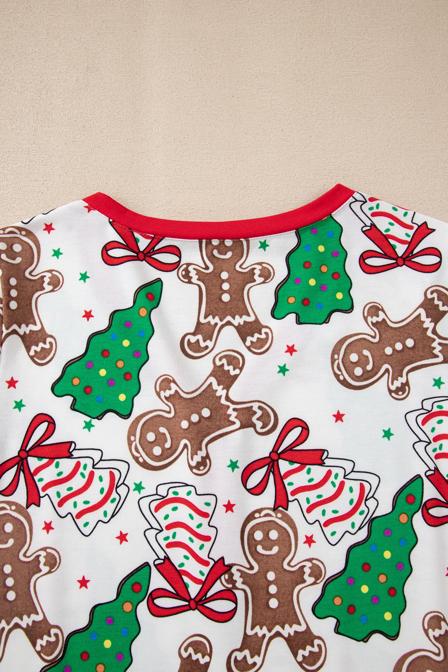 White Christmas Pattern Button V Neck Pullover Drawstring Pants 2pcs Lounge Set - Image 6