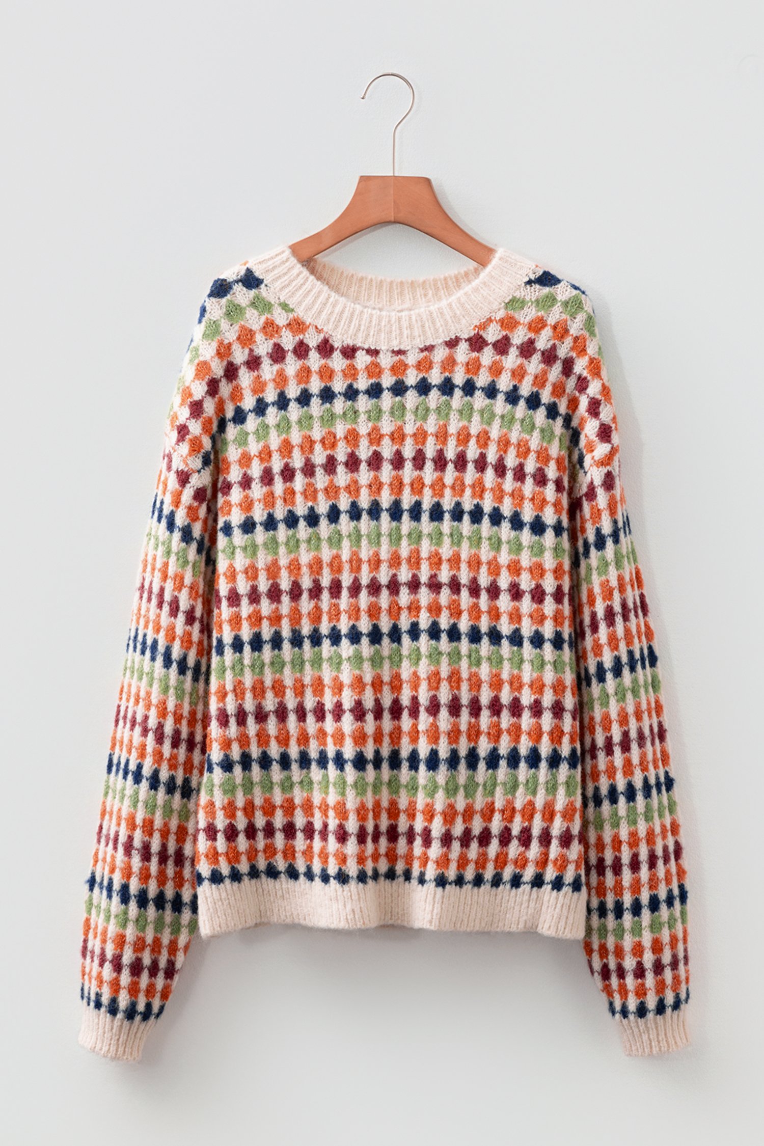 Multicolour Dotty Striped Pattern Knit Drop Shoulder Sweater - Image 3