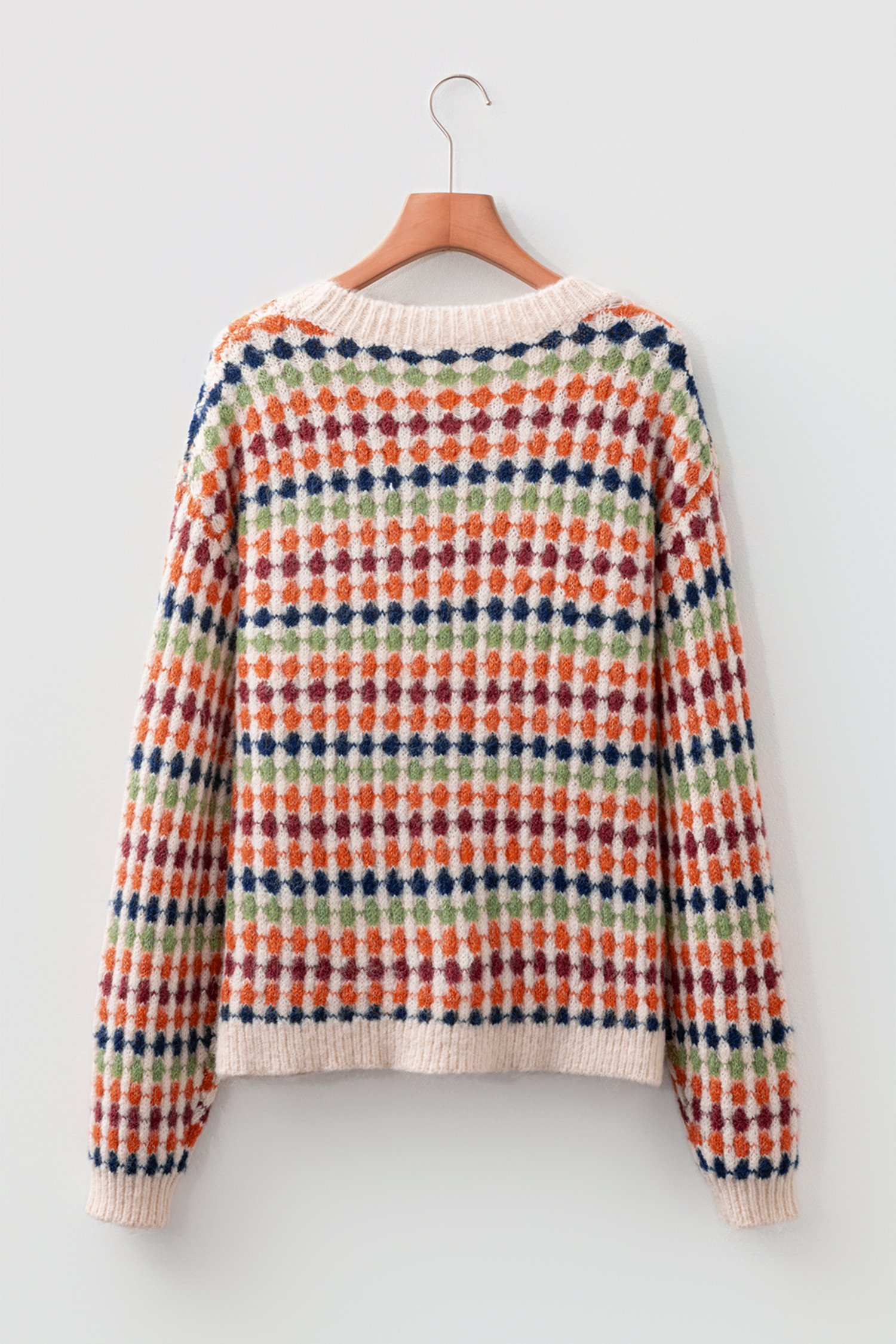 Multicolour Dotty Striped Pattern Knit Drop Shoulder Sweater - Image 4
