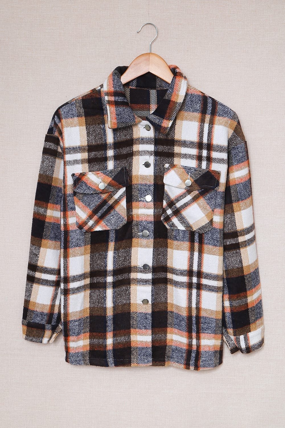 Geometric Plaid Print Pocketed Shacket - Image 5