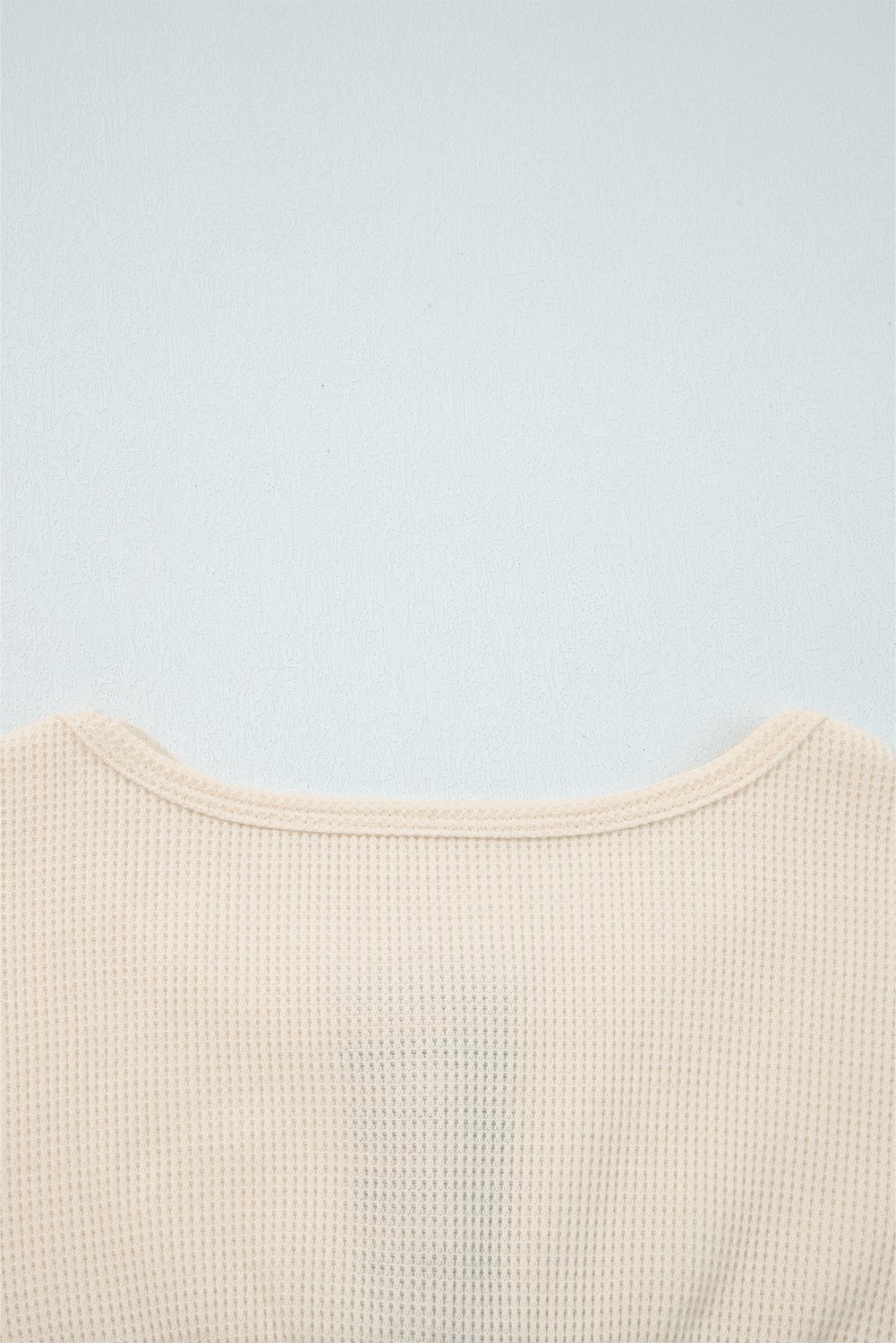 Beige Waffle Stripe Plaid Patchwork Henley Knit Top - Image 7