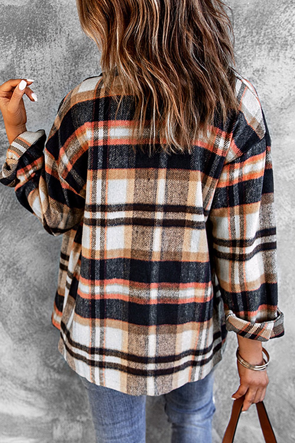 Geometric Plaid Print Pocketed Shacket - Image 2