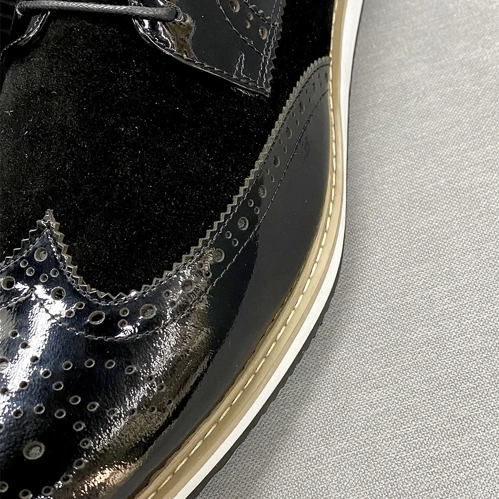 Men's British Style Classic Business Casual Shoes Patent Leather Suede Wingtip Brogue Oxfords Black Flat Fashion Footwear - Image 6