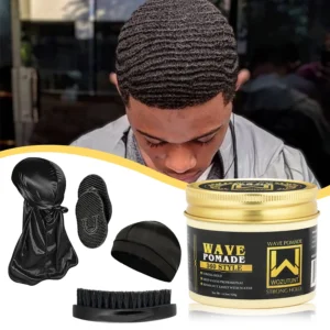 Shea Butter Wave Control Pomade Kit 360 Style Strong Hold Long Lasting Curly Hair Cream With Brush Silk Rag Cap Tool Accessony