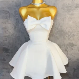 GLCMYAYA Women Sleeveless Strapless Bownot Big Swing Midi Mini Dress 2025 Summer Beach Vacation Holiday Party Birthday Dresses