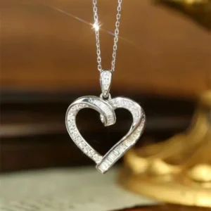Eternity Heart Necklace for Women 925 Sterling Silver Exquisite Bridal Wedding Necklace Brilliant Cubic Zirconia Luxury Jewelry