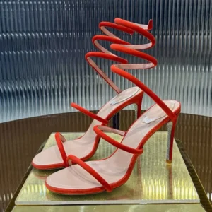 Sexy High Heels Sandals Women Shiny Leather Ankle Snake Twine Around Wedding Party Shoes Open Toe Thin Heels Gladiator Sandalias